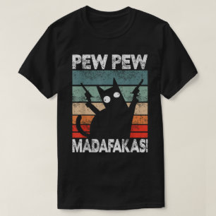 Lustige Retro-Katzen-Pew-Pew-Kunst T-Shirt