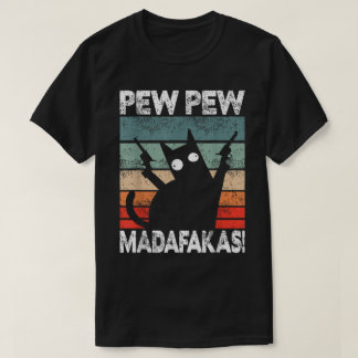 Lustige Retro-Katzen-Pew-Pew-Kunst T-Shirt