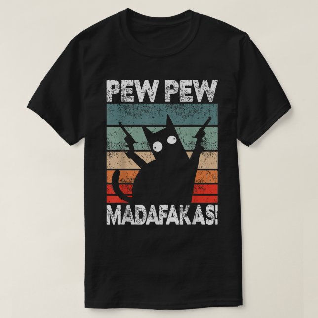 Lustige Retro-Katzen-Pew-Pew-Kunst T-Shirt (Design vorne)