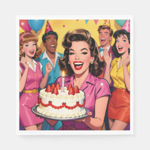 Lustige Retro-Pop-Art-Comic-Mid-Century-Geburtstag Serviette