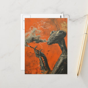 Lustige Retro rauchende Gottesanbeterin Surreal Postkarte