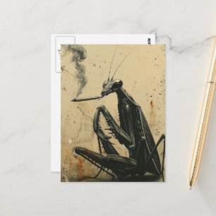 Lustige Retro rauchende Gottesanbeterin surreale g Postkarte