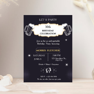 Lustige Retro Schwarz und Gold Männer Einladung