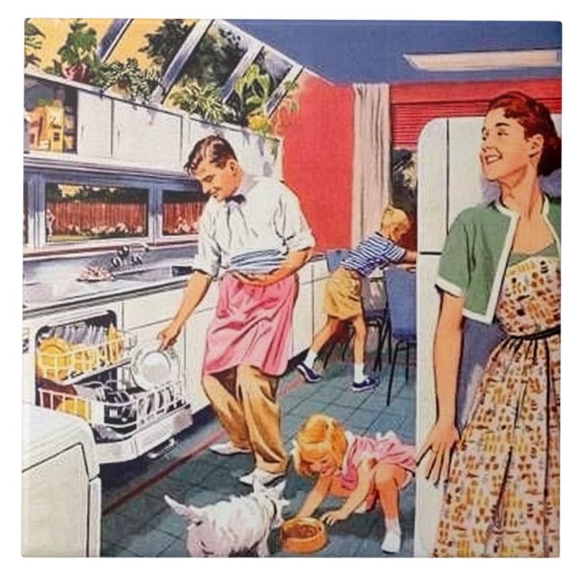 Lustige Retro Vintage Küche Fliese (Vorderseite)