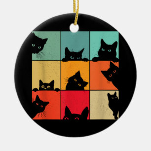 Lustige Retro Vintage neugierige schwarze Katze fü Keramik Ornament