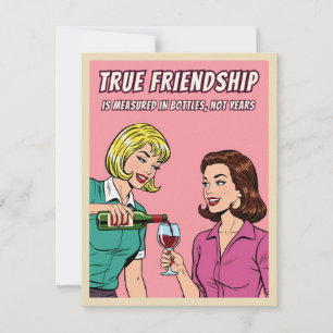 Lustige Retro-Wein-Humor-Beste-Freundin-Pop-Art-Ka Feiertagskarte