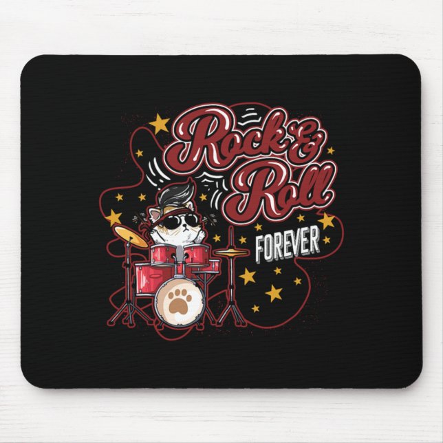 Lustige Rock n Roll für immer cooler Drummer-Katze Mousepad (Vorne)