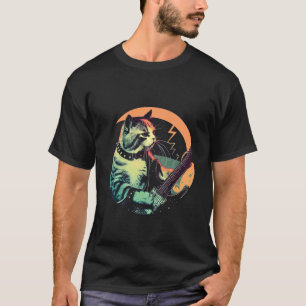 Lustige Rockerkatze spielt elektrische Gitarre Ret T-Shirt