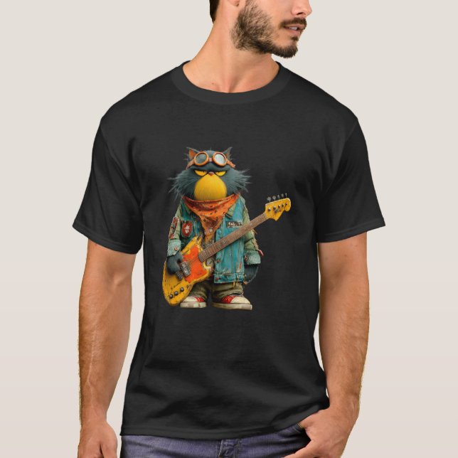 Lustige Rockerkatze T-Shirt (Vorderseite)