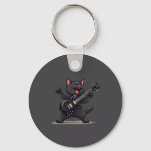 Lustige Rockstar-Katze spielt Gitarre Rock And Rol Schlüsselanhänger