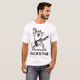 Lustige Rockstar-Katzen-Cartoon T-Shirt