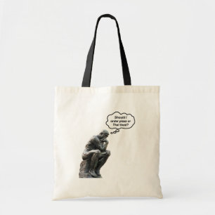 Lustige Rodin-Denker-Statue - Pizza oder Thai-Esse Tragetasche