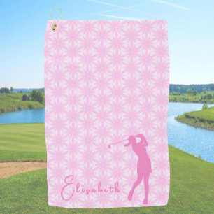 Lustige rosa Dame Gofler benutzerdefinierter Name  Golfhandtuch