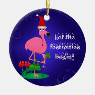 Lustige rosa Flamingo-Weihnachtsverzierung Keramikornament