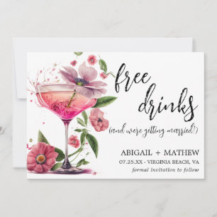 Lustige rosa florale Cocktail trendy Foto Hochzeit Save The Date
