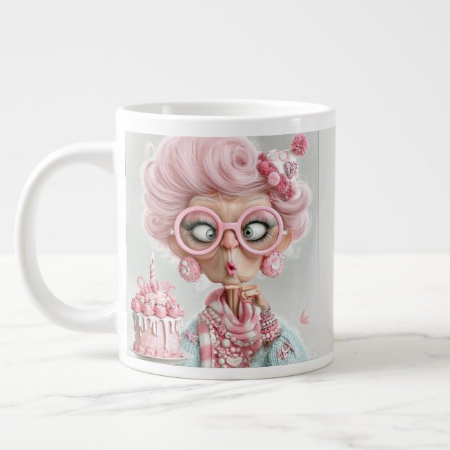 Lustige rosa freche alternde Jumbo-Tasse (Links)