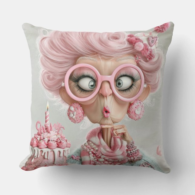 Lustige rosa freche alternde kissen (Vorderseite)