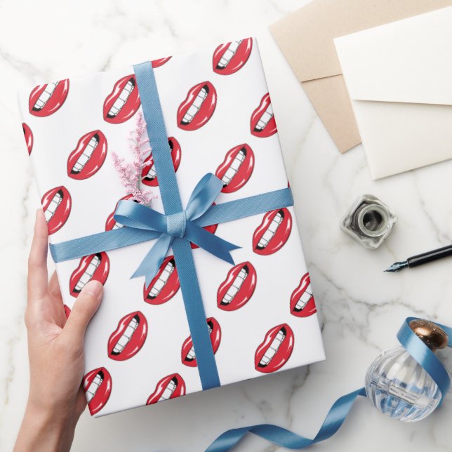 Lustige rote Lippen  Geschenkpapier (Schenken)