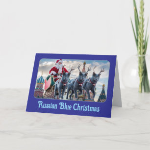 Lustige Russische Blaukatze-Weihnachtskarte Feiertagskarte