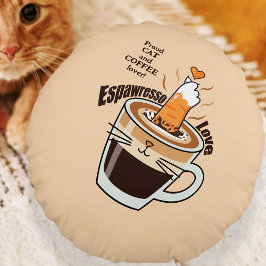Lustige Rustikale Boho-Kaffee-Katzenliebhaber-Beig Rundes Kissen