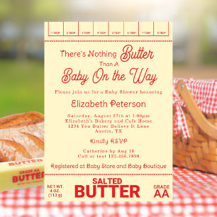 Lustige Rustikale Rote Gingham-Butter-Themen-Baby- Einladung