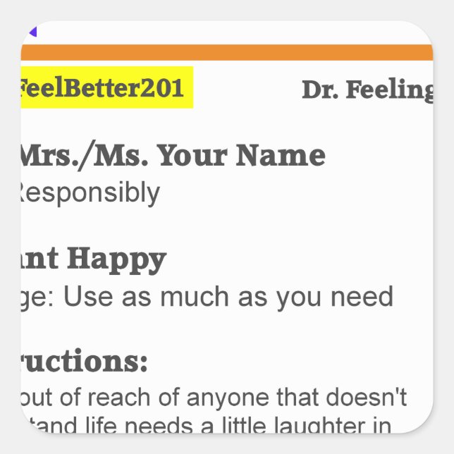Lustige rx Verordnung Quadratischer Aufkleber (Vorderseite)