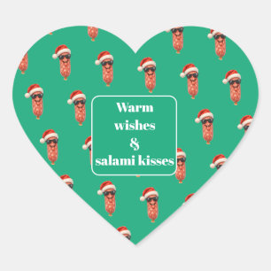 Lustige Salami Küsse Apero Weihnachten Herz-Aufkleber