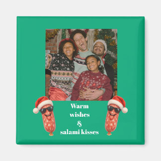 Lustige Salamiküsse Familienfoto Weihnachten Magnet