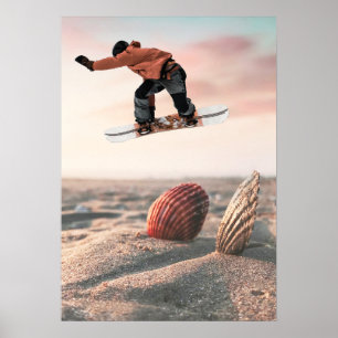 Lustige Sand Meer Muschel Snowboard Collage Poster