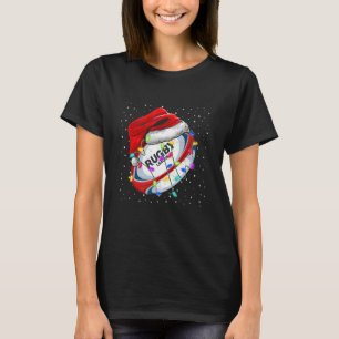 Lustige Santa-Mütze Rugby-Weihnachtsbeleuchtung Ru T-Shirt