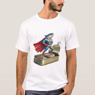 Lustige Sardinen-Superhelden-Comic-Ozean-Held-Kuns T-Shirt