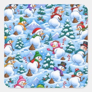 Lustige scheißende Schneemänner Winter Wonderland Quadratischer Aufkleber