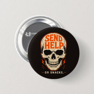 Lustige Schick Hilfe Oder Snacks Retro-Totenkopf Button