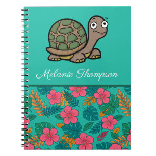 Lustige Schildkröte Blumenmuster mit individuellem Notizblock