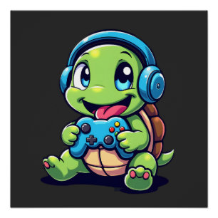 Lustige Schildkröte Gamer Gaming Schildkröten Vide Poster