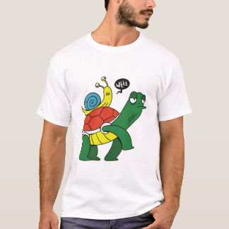 Lustige Schildkröte Reitet Schnecke Cartoon T-Shir T-Shirt