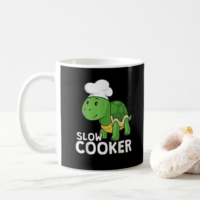 Lustige Schildkröte Slow Cooker Kochende Küchenche Kaffeetasse (Mit Donut)