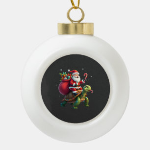 Lustige Schildkröte Weihnachten Santa Reitet Meere Keramik Kugel-Ornament