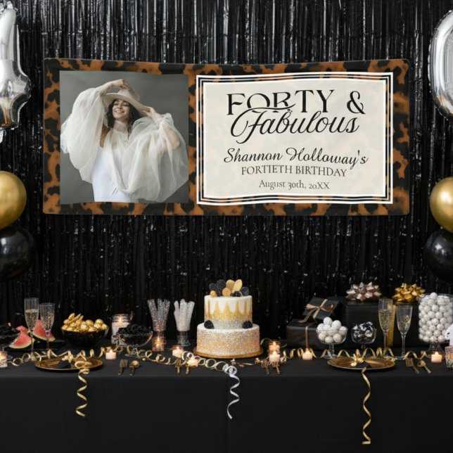 Lustige Schildkröten-Geburtstagsfeier Vierzig und  Banner (This Fun Tortoise Shell Birthday Forty and Fabulous birthday photo banner is fun for all!)