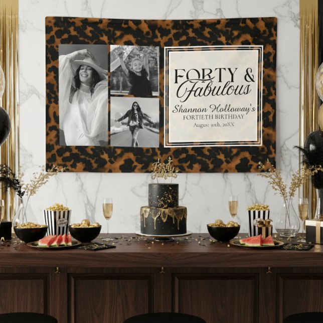 Lustige Schildkröten-Geburtstagsfeier Vierzig und  Banner (This Fun Tortoise Shell Birthday Forty and Fabulous birthday photo banner is fun for all!)