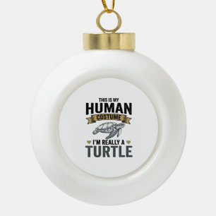 Lustige Schildkröten-Kostüm-Vintage-Stich-Design_1 Keramik Kugel-Ornament