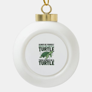 Lustige Schildkröten-Zitat Vintage-Stich-Design_1 Keramik Kugel-Ornament