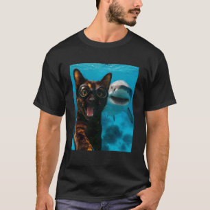 Lustige Schildpattkatze Selfie mit Hai-Ozean Lo T-Shirt