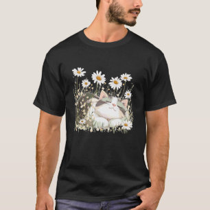 Lustige schlafende Katze mit Gänseblümchen für die T-Shirt