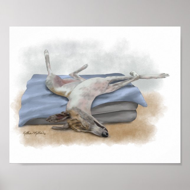 Lustige schlafende Windhund-Cartoon Poster (Vorne)