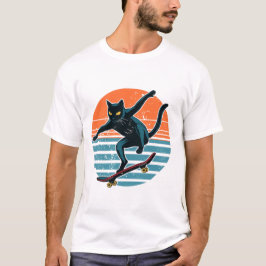 Lustige Schlittschuhläufer-Katze fährt Skateboard  T-Shirt