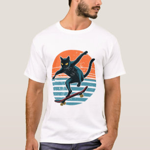 Lustige Schlittschuhläufer-Katze fährt Skateboard T-Shirt