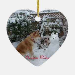 lustige Schneehunde-Szene Keramik Ornament