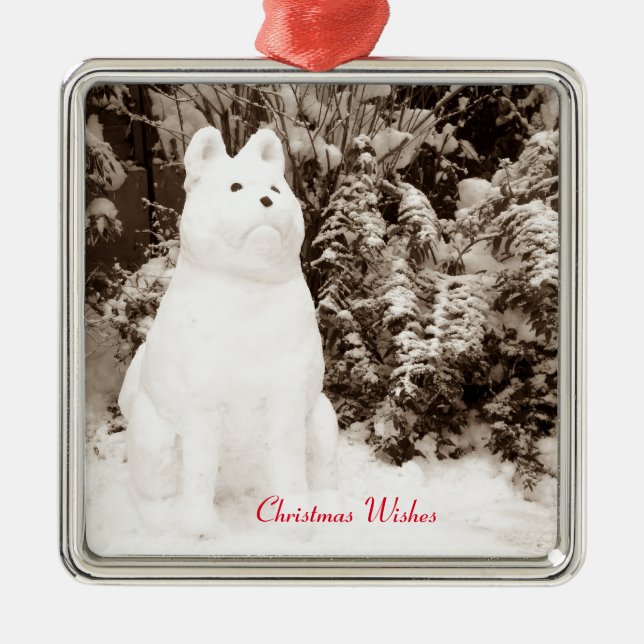 lustige Schneehunde-Szene Silbernes Ornament (Vorne)