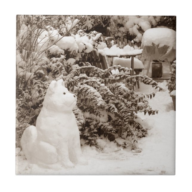 lustige Schneehunde-Weihnachten Fliese (Vorderseite)